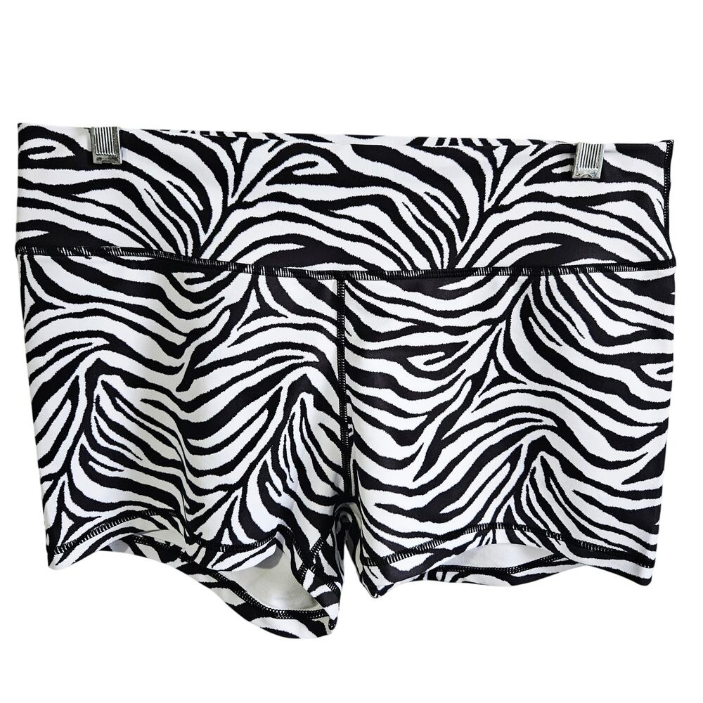 Peachy Women's XL Serenity Athletic Shortie Shorts Black Zebra Print Gym NWT